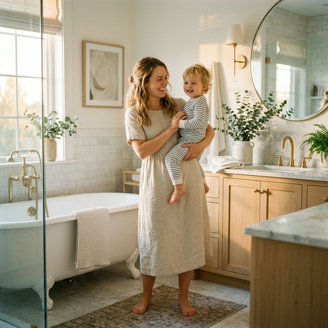 Mãe e filho felizes após a conquista do desfralde